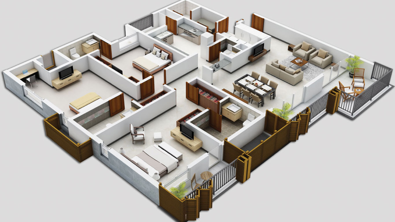 3 Bedroom Apartment Floor Plans 3D